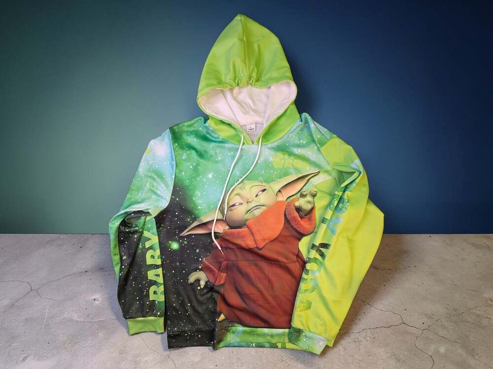 Star Wars Baby Yoda Grogu All-Over Print Galaxy Hoodie, Green, Size L